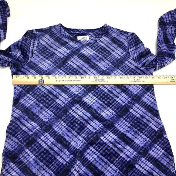 NEW Denim & Co. Women's Blue Plaid Top Velour Pullover Long Sleeves Hi Low Hem M - Picture 4 of 10